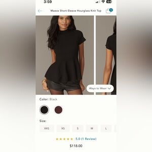 Maeve Black Ribbed Peplum Top